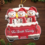 Custom Crochet Snowman Acrylic Ornament - Personalized Christmas Birthday Gifts For Mom, Dad, Brother, Sister, Kids - Our Family Our Treasure