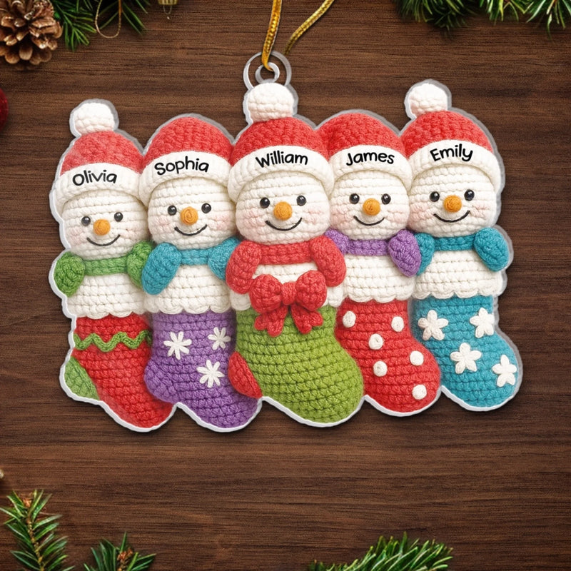 Custom Crochet Snowman Acrylic Ornament - Personalized Christmas Birthday Gifts For Mom, Dad, Brother, Sister, Kids - Warm Hugs Woven