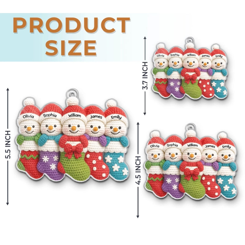 Custom Crochet Snowman Acrylic Ornament - Personalized Christmas Birthday Gifts For Mom, Dad, Brother, Sister, Kids - Warm Hugs Woven