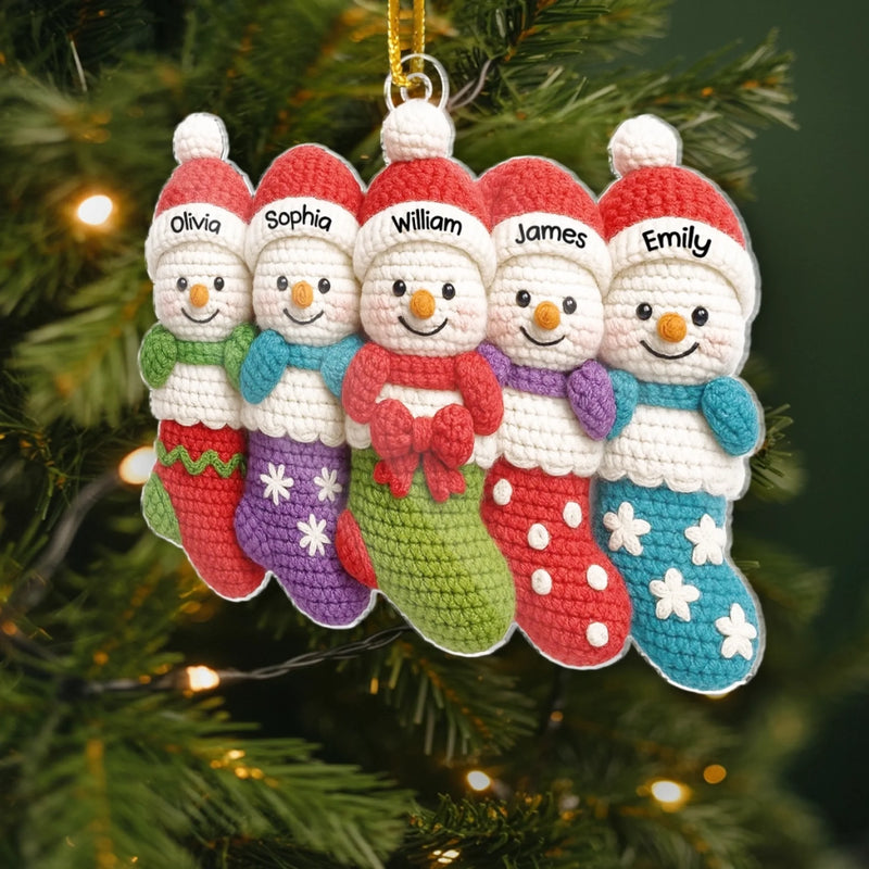 Custom Crochet Snowman Acrylic Ornament - Personalized Christmas Birthday Gifts For Mom, Dad, Brother, Sister, Kids - Warm Hugs Woven