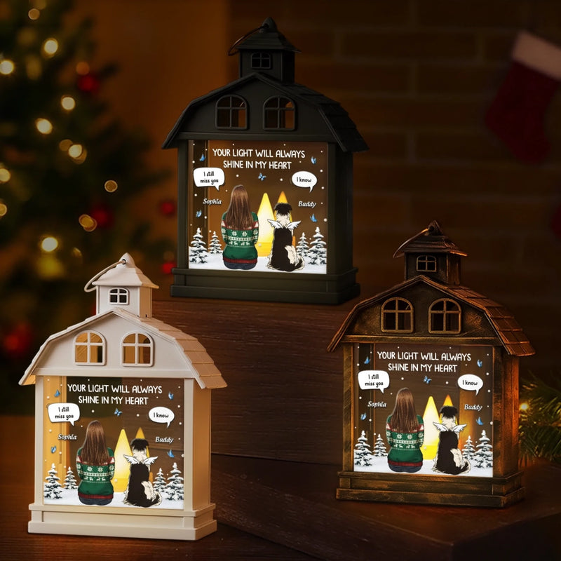 Custom LED House Lantern Light - Personalized Pet Christmas Memorial Sympathy Gifts For Dogs - Love Stays In Every Paw Print