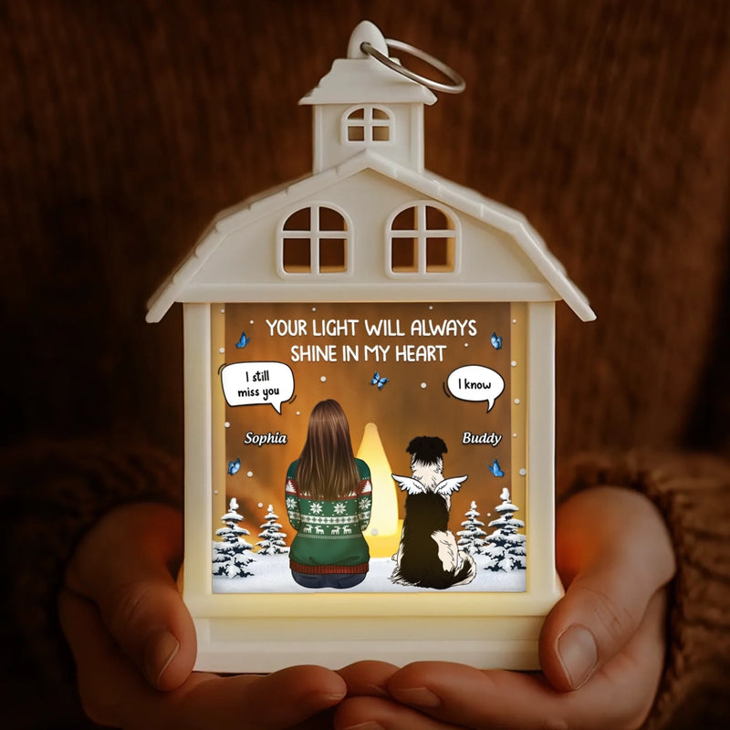 Custom LED House Lantern Light - Personalized Pet Christmas Memorial Sympathy Gifts For Dogs - Love Stays In Every Paw Print
