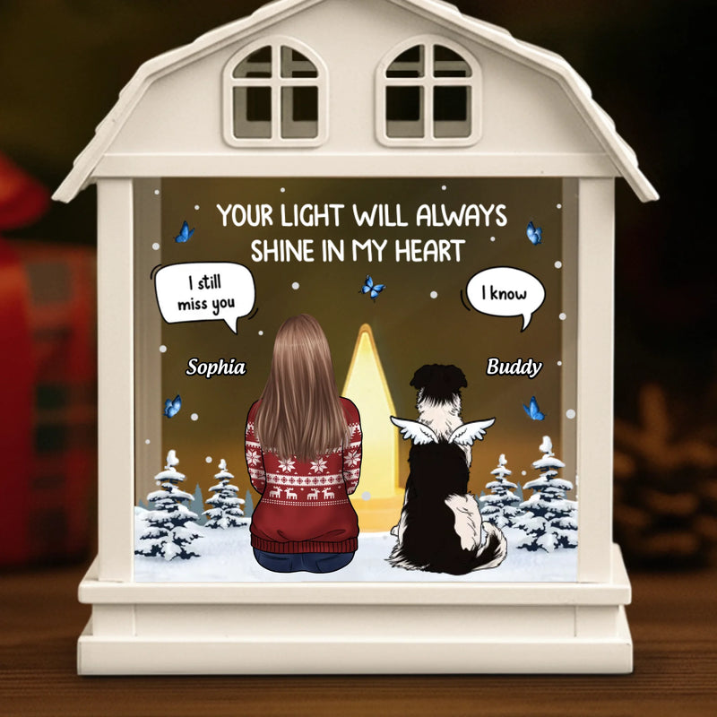 Custom LED House Lantern Light - Personalized Pet Christmas Memorial Sympathy Gifts For Dogs - Love Stays In Every Paw Print