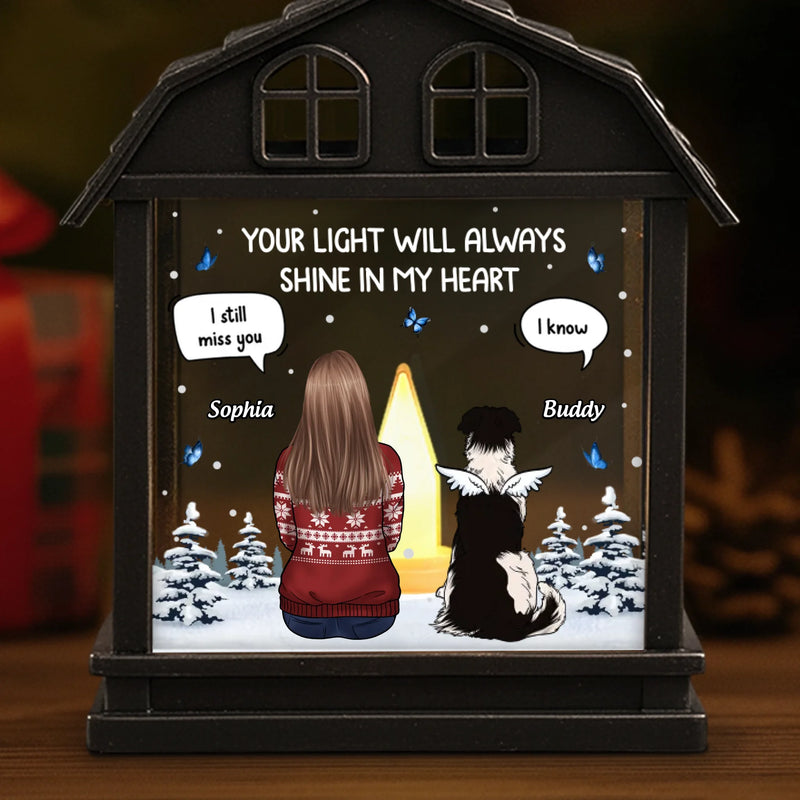 Custom LED House Lantern Light - Personalized Pet Christmas Memorial Sympathy Gifts For Dogs - Love Stays In Every Paw Print
