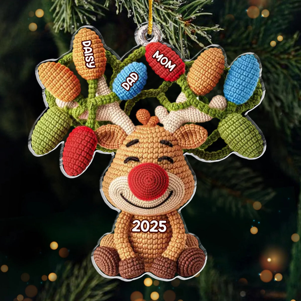 Custom Crochet Acrylic Ornament - Personalized Christmas Birthday Gifts For Mom, Dad, Brother, Sister, Kids - Loops Of Joy