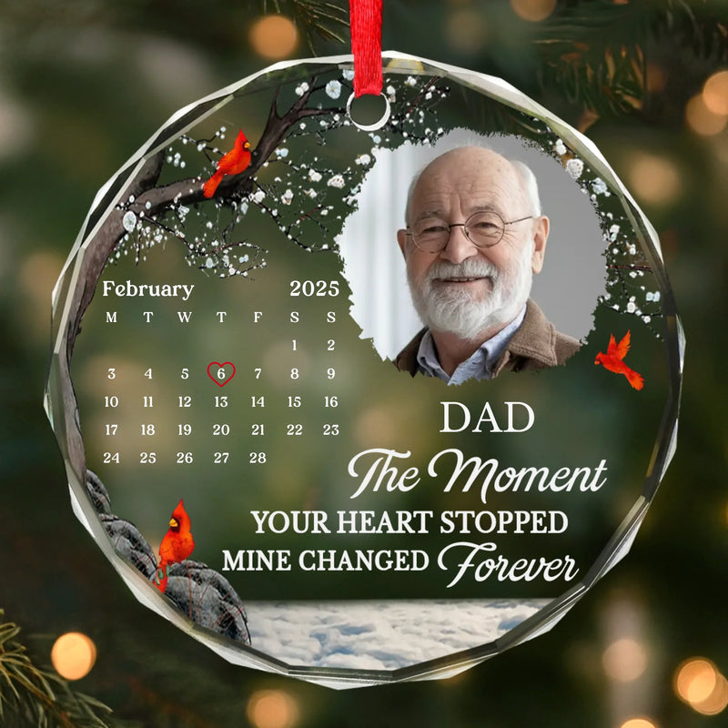 Custom Photo Cardinal Circle Glass Ornament - Personalized Christmas Memorial Sympathy Gifts For Loss Of Mom, Dad - Always In Our Hearts And Memories