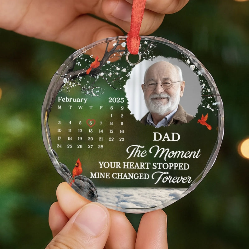Custom Photo Cardinal Circle Glass Ornament - Personalized Christmas Memorial Sympathy Gifts For Loss Of Mom, Dad - Always In Our Hearts And Memories