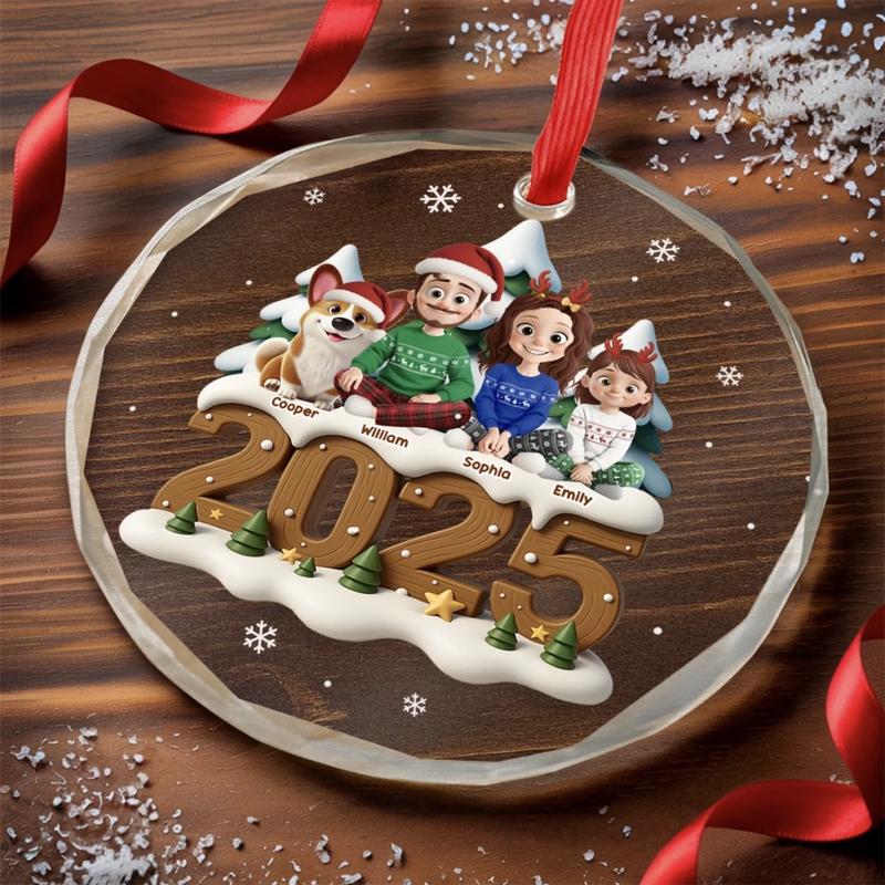 Custom Circle Glass Ornament - Personalized Christmas Birthday Gifts For Family, Dog Cat Lovers - Hearts Together For Christmas