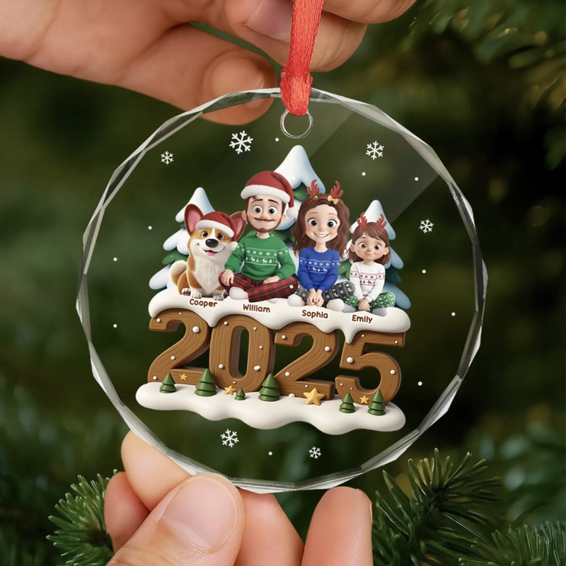 Custom Circle Glass Ornament - Personalized Christmas Birthday Gifts For Family, Dog Cat Lovers - Hearts Together For Christmas