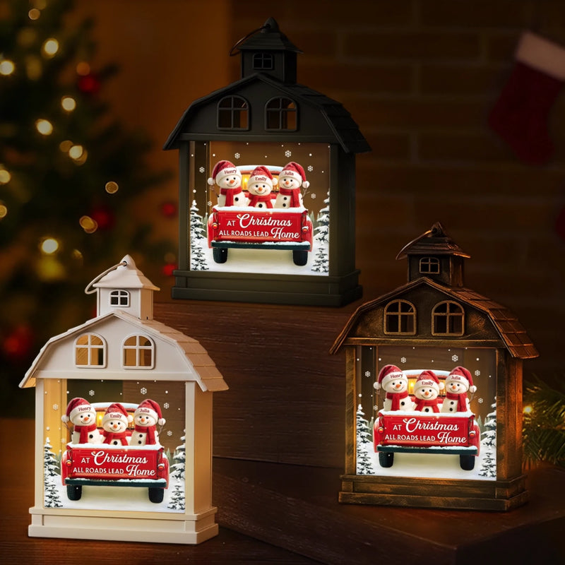 Custom Snowman LED Tabletop Lantern Light - Personalized Christmas Birthday Gifts For Mom, Dad, Brother, Sister, Kids - Love Makes Us Strong Together