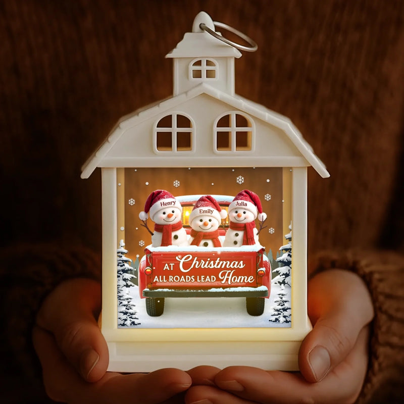 Custom Snowman LED Tabletop Lantern Light - Personalized Christmas Birthday Gifts For Mom, Dad, Brother, Sister, Kids - Love Makes Us Strong Together