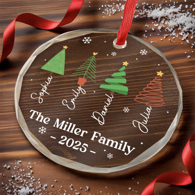 Custom Circle Glass Ornament - Personalized Christmas Birthday Gifts For Mom, Dad, Brother, Sister, Kids - Joy Around Our Tree