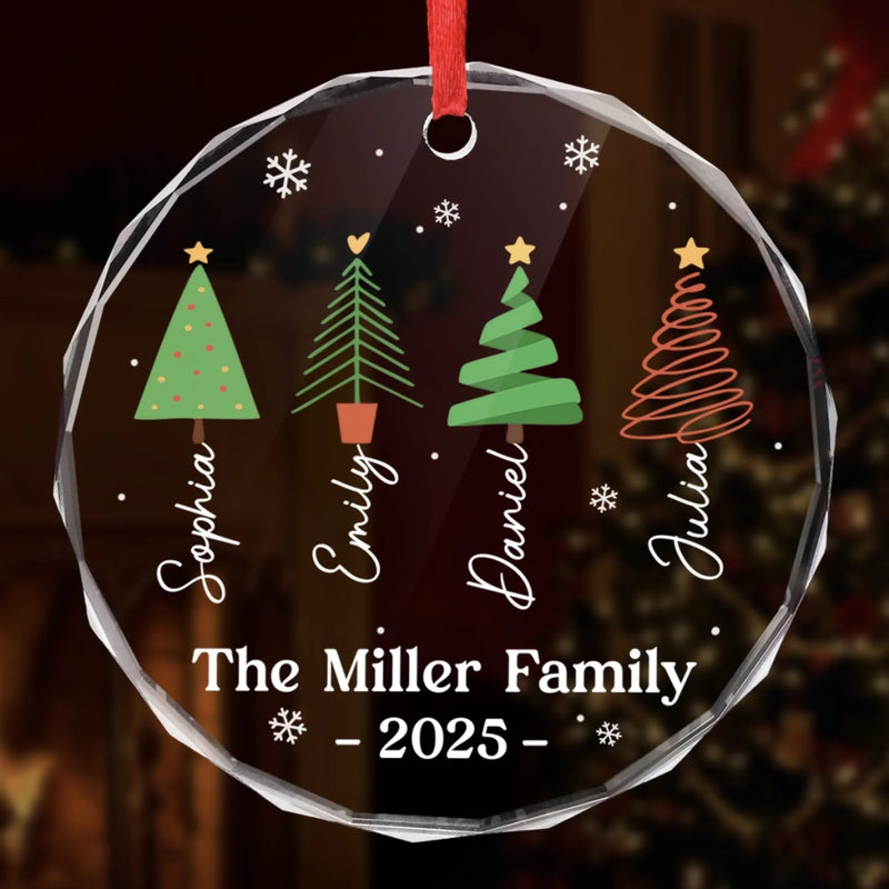 Custom Circle Glass Ornament - Personalized Christmas Birthday Gifts For Mom, Dad, Brother, Sister, Kids - Joy Around Our Tree