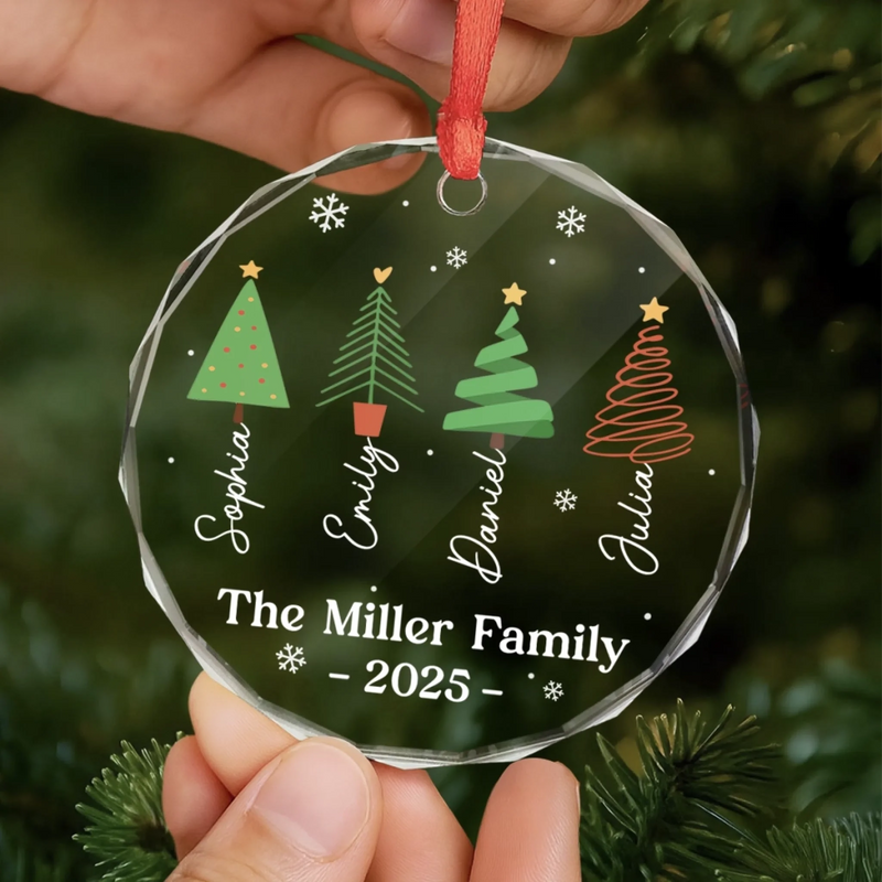 Custom Circle Glass Ornament - Personalized Christmas Birthday Gifts For Mom, Dad, Brother, Sister, Kids - Joy Around Our Tree