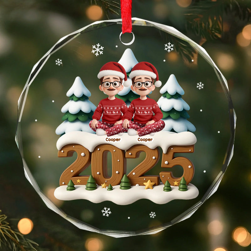 Custom Circle Glass Ornament - Personalized Christmas Birthday Gifts For Family, Dog Cat Lovers - Hearts Together For Christmas