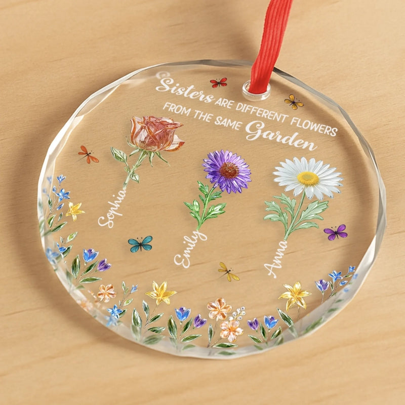 Custom Circle Glass Ornament - Personalized Best Friend Birthday Gifts For Women, Besties, Sisters, BFF - Friendship Blooms Brighter Than Flowers