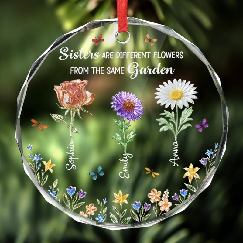 Custom Circle Glass Ornament - Personalized Best Friend Birthday Gifts For Women, Besties, Sisters, BFF - Friendship Blooms Brighter Than Flowers