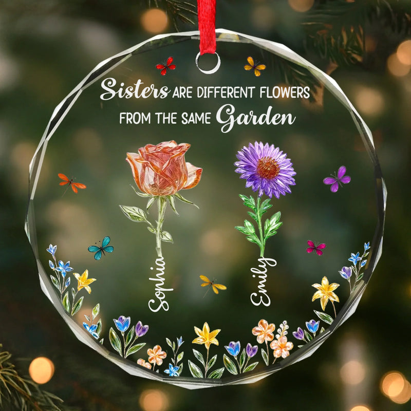 Custom Circle Glass Ornament - Personalized Best Friend Birthday Gifts For Women, Besties, Sisters, BFF - Friendship Blooms Brighter Than Flowers