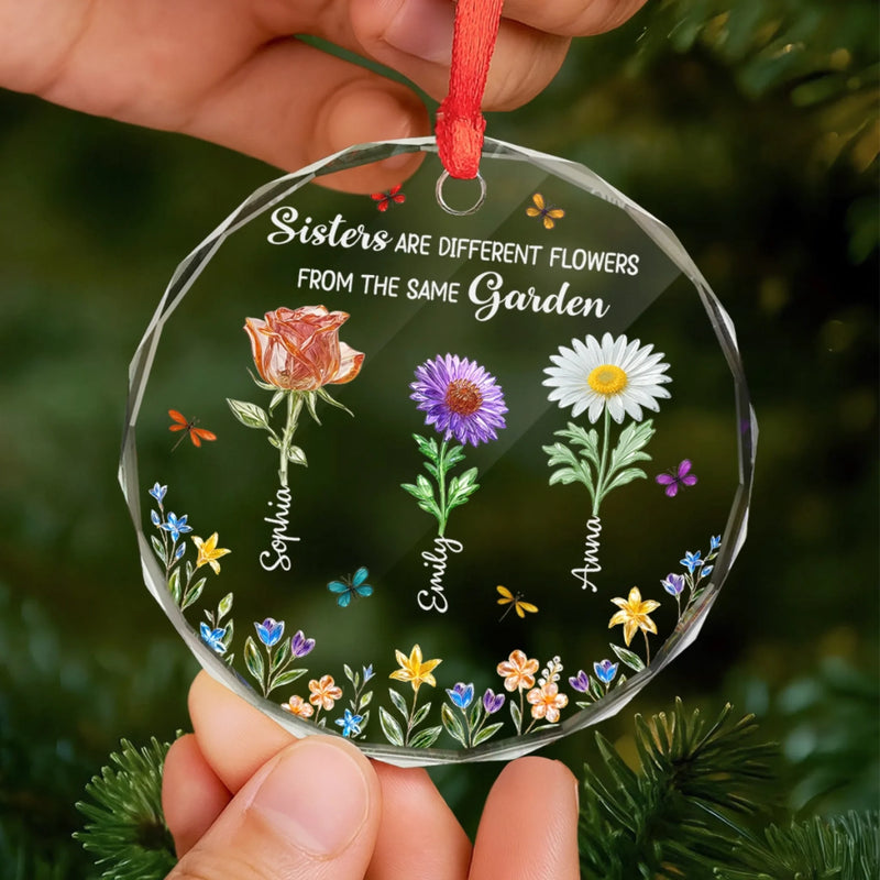 Custom Circle Glass Ornament - Personalized Best Friend Birthday Gifts For Women, Besties, Sisters, BFF - Friendship Blooms Brighter Than Flowers