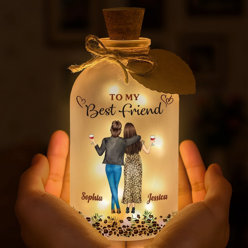 Custom Glass Bottle LED Light - Personalized Best Friend Birthday Gifts For Women, Besties, Sisters, BFF - Besties Make Life Shine