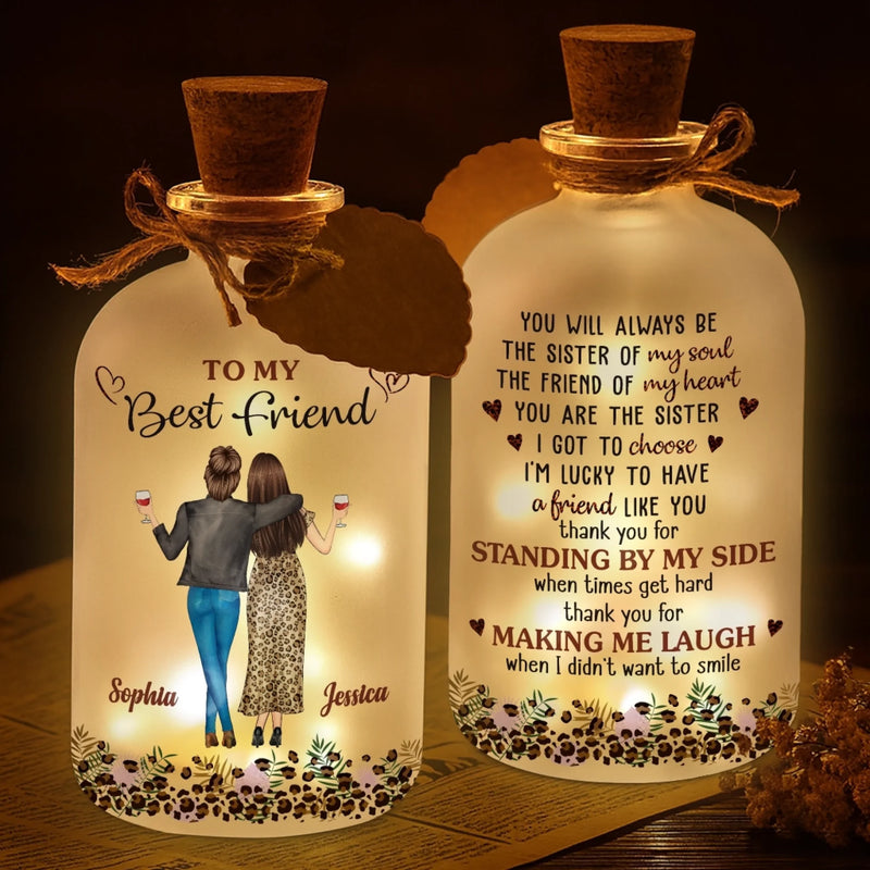 Custom Glass Bottle LED Light - Personalized Best Friend Birthday Gifts For Women, Besties, Sisters, BFF - Besties Make Life Shine