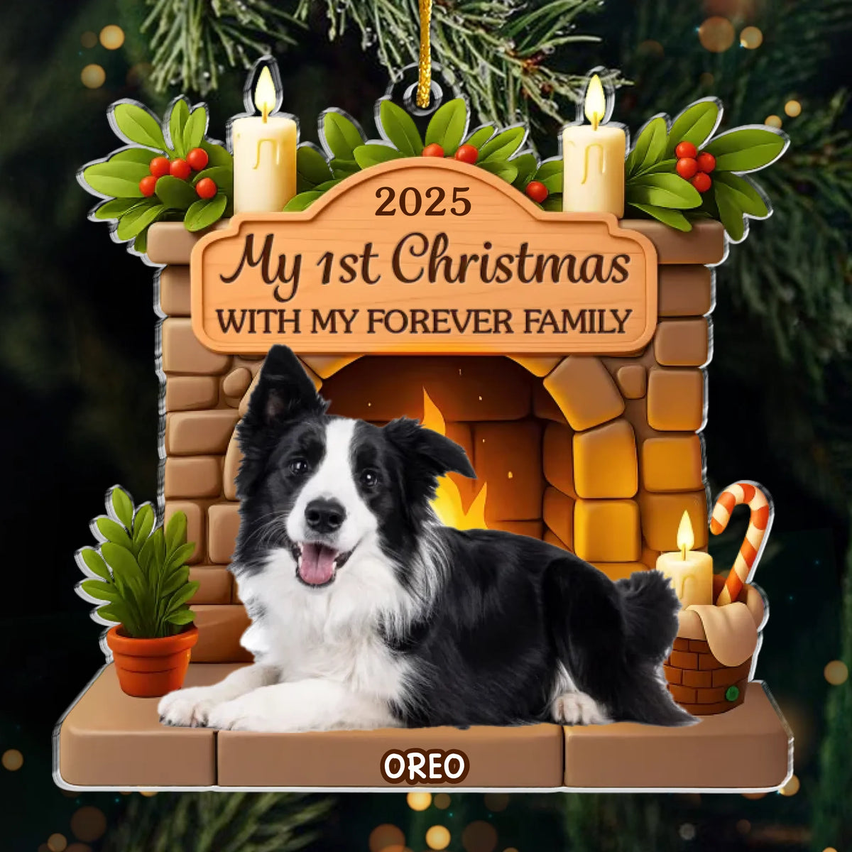 Custom Photo First Christmas Acrylic Ornament - Personalized Christmas Birthday Gifts For Dog Lovers, Dog Dad And Mom - Christmas Is Merrier With Fur