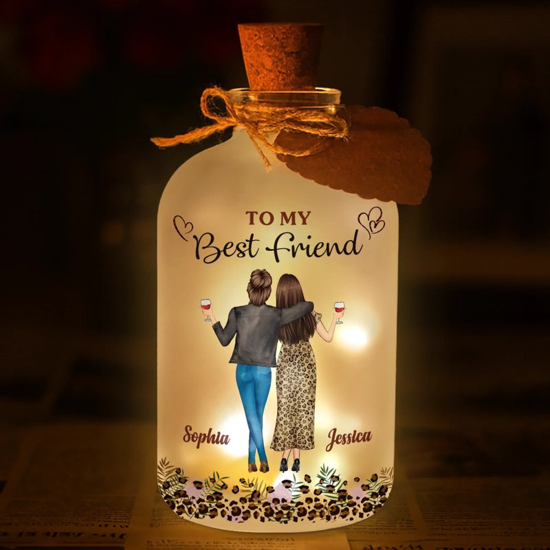 Custom Glass Bottle LED Light - Personalized Best Friend Birthday Gifts For Women, Besties, Sisters, BFF - Besties Make Life Shine