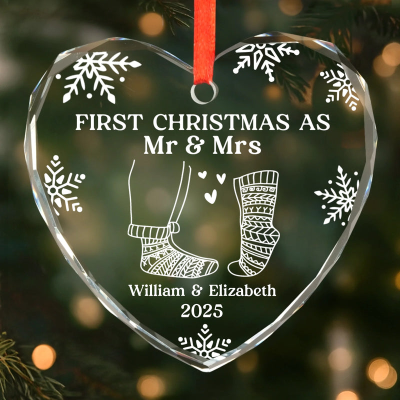Custom First Christmas Heart Glass Ornament - Personalized Anniversary Christmas Wedding Gifts For Husband And Wife, Him And Her - A Season Of Love