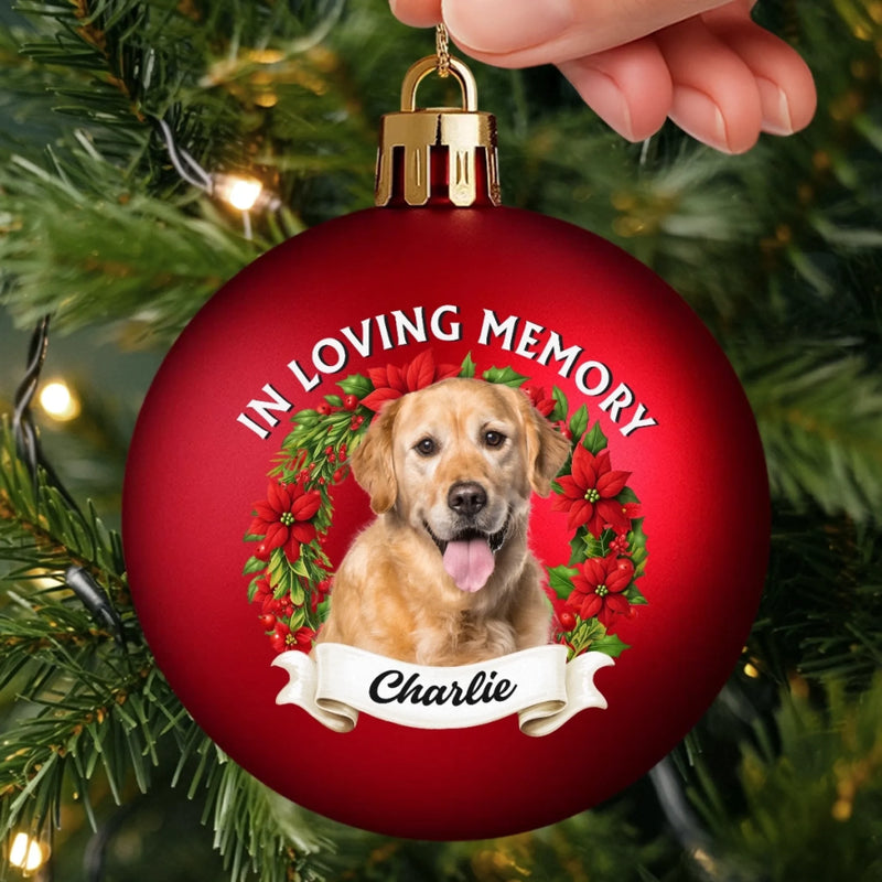 Custom Photo Colored Ball Ornament - Personalized Pet Christmas Memorial Sympathy Gifts For Dogs, Cats - Love Stays Beyond The Leash