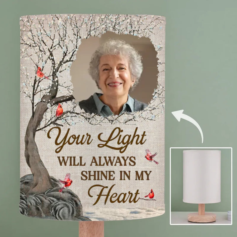 Custom Photo Every Time It Shines, Know My Heart Is Near - New Arrival, Memorial Personalized Custom Linen Bedside Table Lamp - Sympathy Gift For Family Members AMZ
