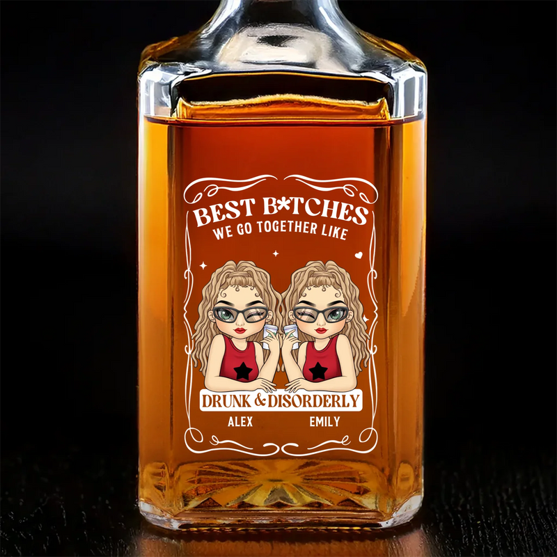Custom Glass Whiskey Bottle - Personalized Best Friend Birthday Gifts For Women, Besties, Sisters, BFF , Wine, Bourbon, Whiskey Lovers - Forever Drunk On Friendship