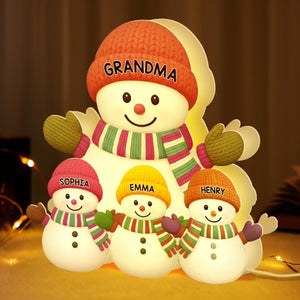 Custom Snowman Shaped Light Box - Personalized Christmas Birthday Gifts For Grandpa, Grandma - A Snowman Family Full Of Joy