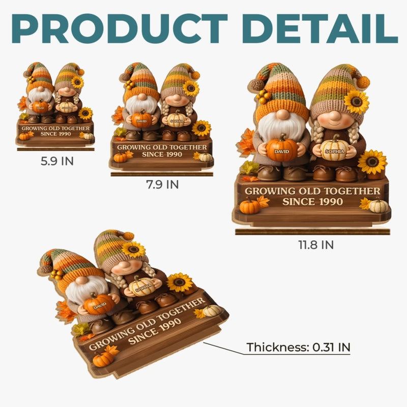 Custom Autumn Gnome Wooden Plaque - Personalized Anniversary Wedding Gifts For Husband And Wife, Him And Her - Love Grows Like Sunflowers