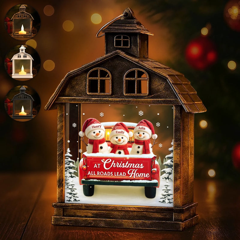 Custom Snowman LED Tabletop Lantern Light - Personalized Christmas Birthday Gifts For Mom, Dad, Brother, Sister, Kids - Love Makes Us Strong Together - New Arrival