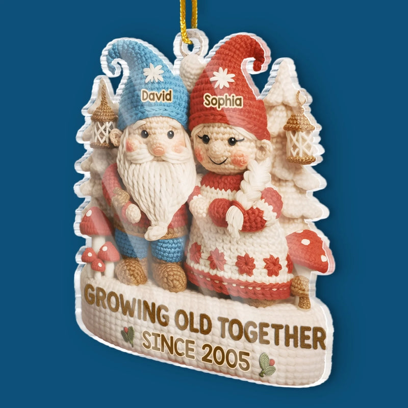 Custom Crochet Gnome Acrylic Ornament - Personalized Anniversary Christmas Wedding Gifts For Husband And Wife, Him And Her - Handmade Love That Lasts A Lifetime