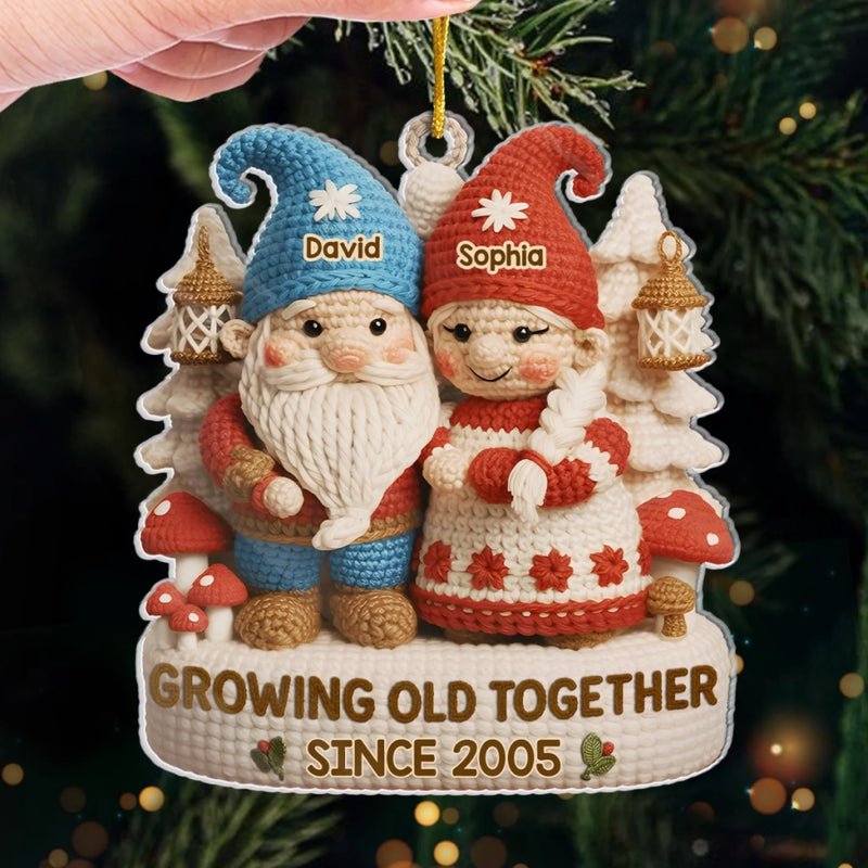 Custom Crochet Gnome Acrylic Ornament - Personalized Anniversary Christmas Wedding Gifts For Husband And Wife, Him And Her - Handmade Love That Lasts A Lifetime