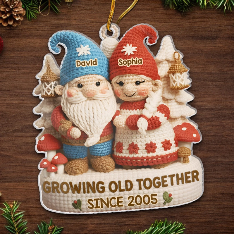 Custom Crochet Gnome Acrylic Ornament - Personalized Anniversary Christmas Wedding Gifts For Husband And Wife, Him And Her - Handmade Love That Lasts A Lifetime