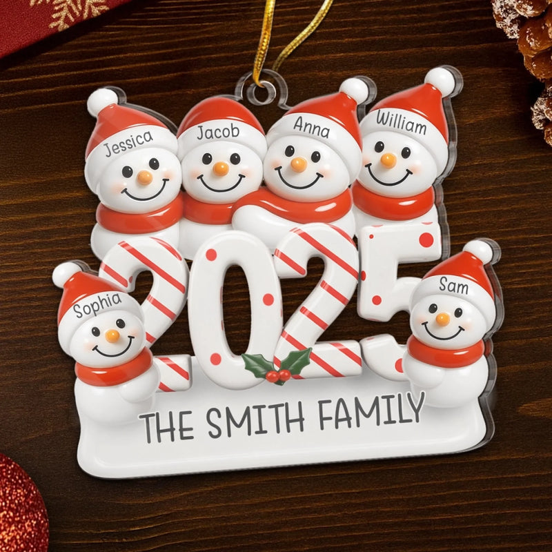 Custom Snowman Family Acrylic Ornament - Personalized Christmas Birthday Gifts For Mom, Dad, Kids - Hugs In The Snow