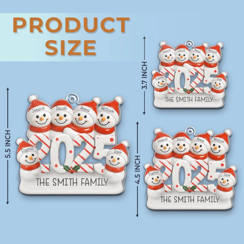 Custom Snowman Family Acrylic Ornament - Personalized Christmas Birthday Gifts For Mom, Dad, Kids - Hugs In The Snow