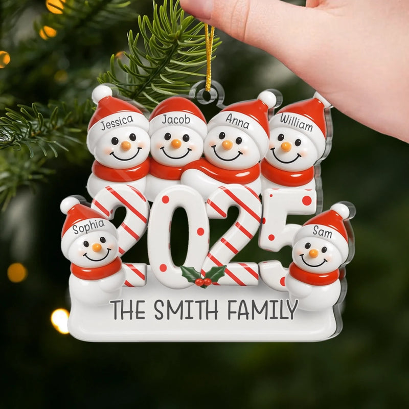Custom Snowman Family Acrylic Ornament - Personalized Christmas Birthday Gifts For Mom, Dad, Kids - Hugs In The Snow