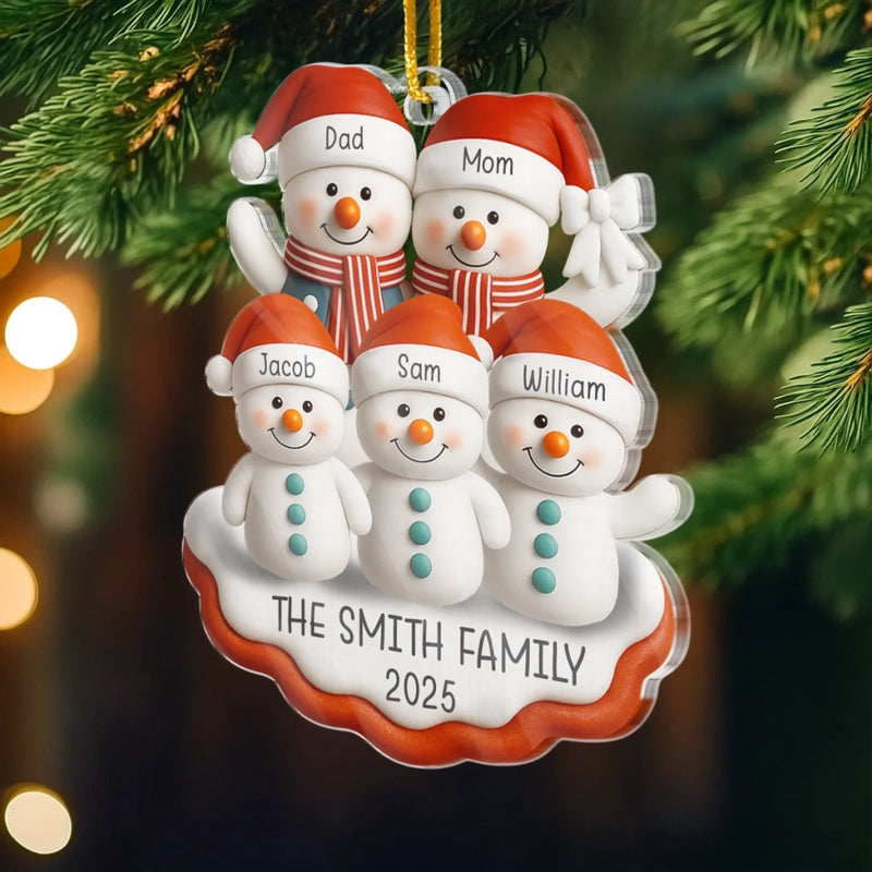 Custom Snowman Family Acrylic Ornament - Personalized Christmas Birthday Gifts For Mom, Dad, Brother, Sister, Kids - Forever Grateful For Us