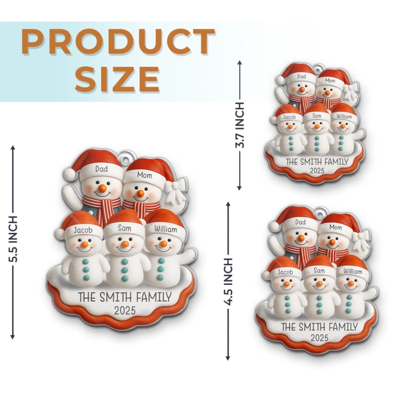 Custom Snowman Family Acrylic Ornament - Personalized Christmas Birthday Gifts For Mom, Dad, Brother, Sister, Kids - Forever Grateful For Us