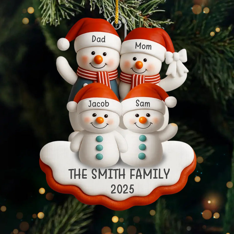 Custom Snowman Family Acrylic Ornament - Personalized Christmas Birthday Gifts For Mom, Dad, Brother, Sister, Kids - Forever Grateful For Us