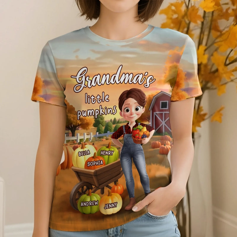 Custom Fall Autumn Unisex T-shirt - Personalized Birthday Gifts For Mom, Grandma - Little Smiles Bloom From Gentle Hands