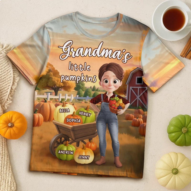 Custom Fall Autumn Unisex T-shirt - Personalized Birthday Gifts For Mom, Grandma - Little Smiles Bloom From Gentle Hands