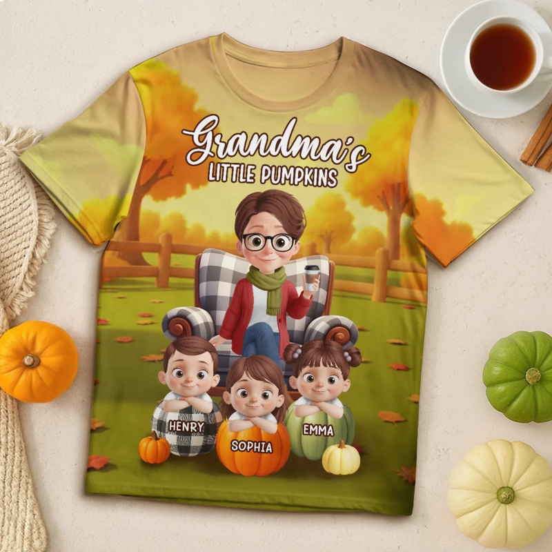 Custom Fall Autumn Unisex T-shirt - Personalized Birthday Gifts For Mom, Grandma - Love Passed Through Generations Of Care