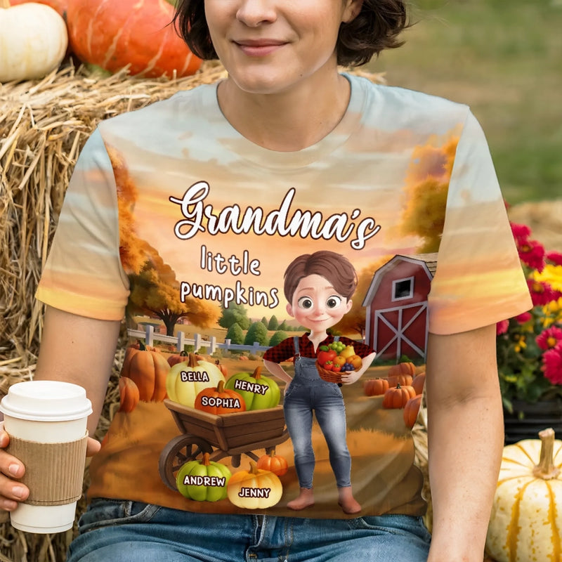 Custom Fall Autumn Unisex T-shirt - Personalized Birthday Gifts For Mom, Grandma - Little Smiles Bloom From Gentle Hands
