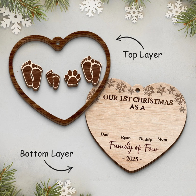 Custom First Christmas Double Layer Wooden Ornament - Personalized Christmas Birthday Gifts For Mom, Dad, Kids - Love Connects Every Heart Together