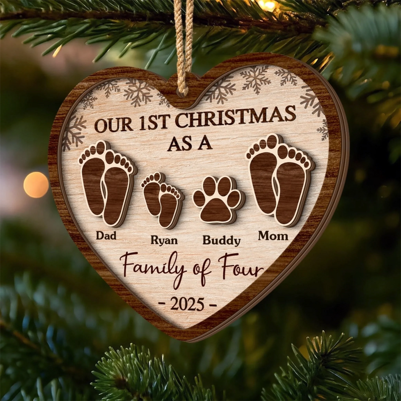 Custom First Christmas Double Layer Wooden Ornament - Personalized Christmas Birthday Gifts For Mom, Dad, Kids - Love Connects Every Heart Together