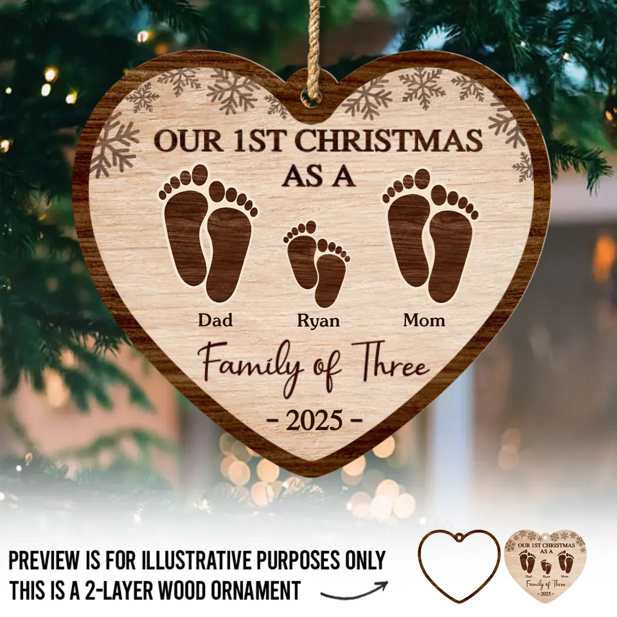 Custom First Christmas Double Layer Wooden Ornament - Personalized Christmas Birthday Gifts For Mom, Dad, Kids - Love Connects Every Heart Together